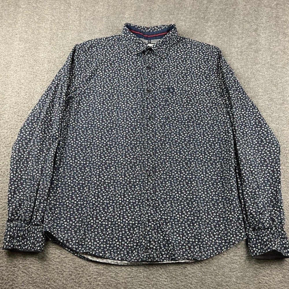 Denim & Flower Ricky Singh Men's L Blue Floral Long Sleeve Button Down Shirt